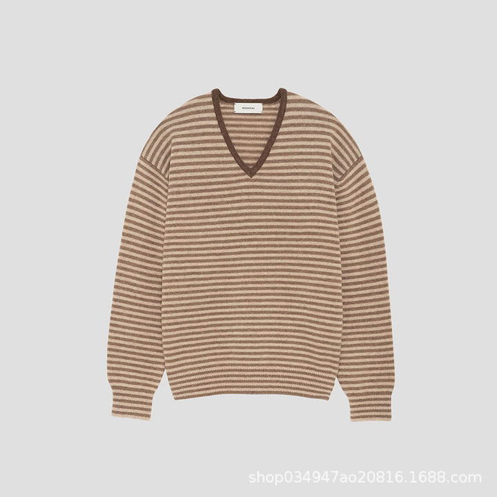Damen Feinstrickpullover mit V-Ausschnitt und Streifenmustern Drune
