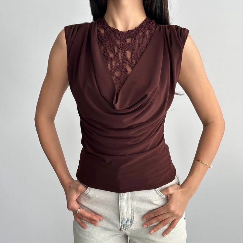 Damen Elegantes Oberteil mit raffinierter Spitzenpartie Drune