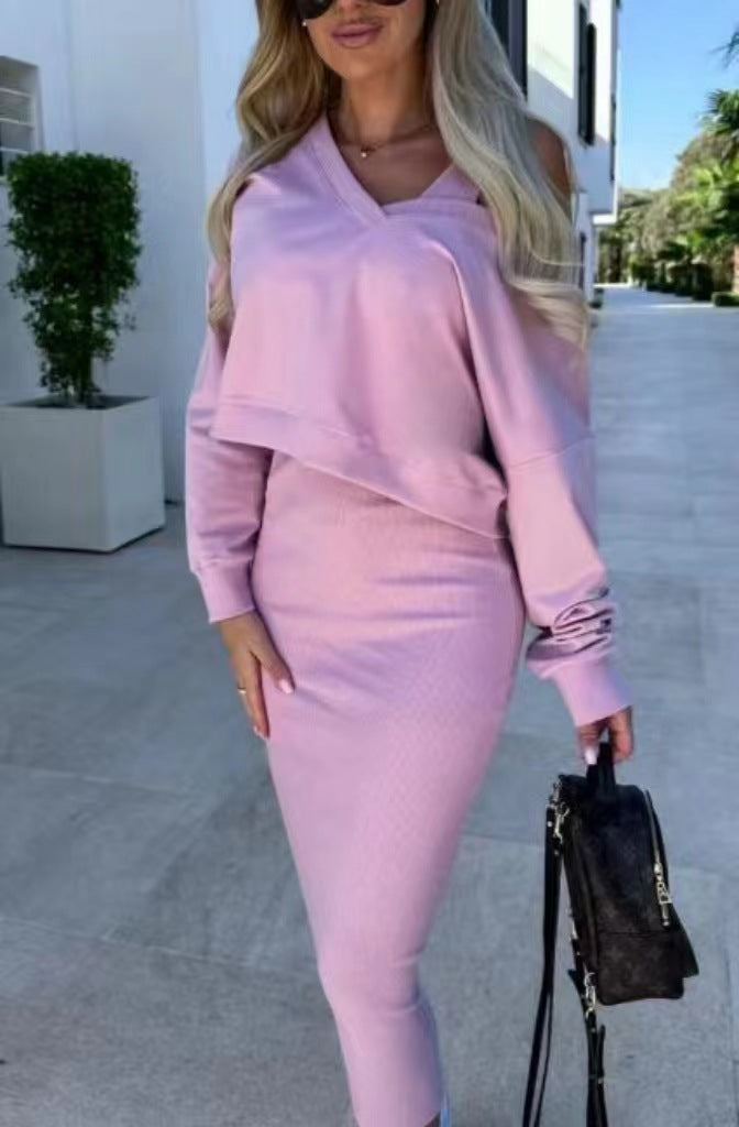 Damen Cut-Out Sweatshirt und Bleistiftrock Set Drune