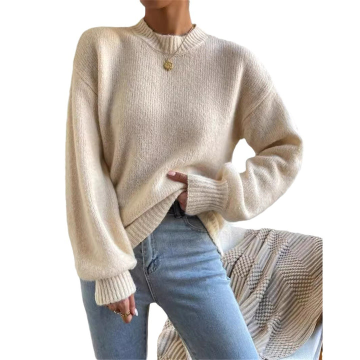 Damen lockerer Strickpullover mit hohem Kragen und strukturiertem Design Drune