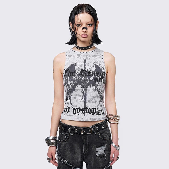 Damen Crop-Top mit urbanem Dystopie-Print Drune