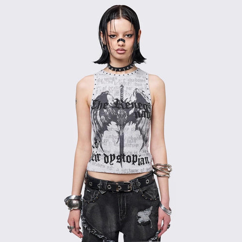 Damen Crop-Top mit urbanem Dystopie-Print Drune