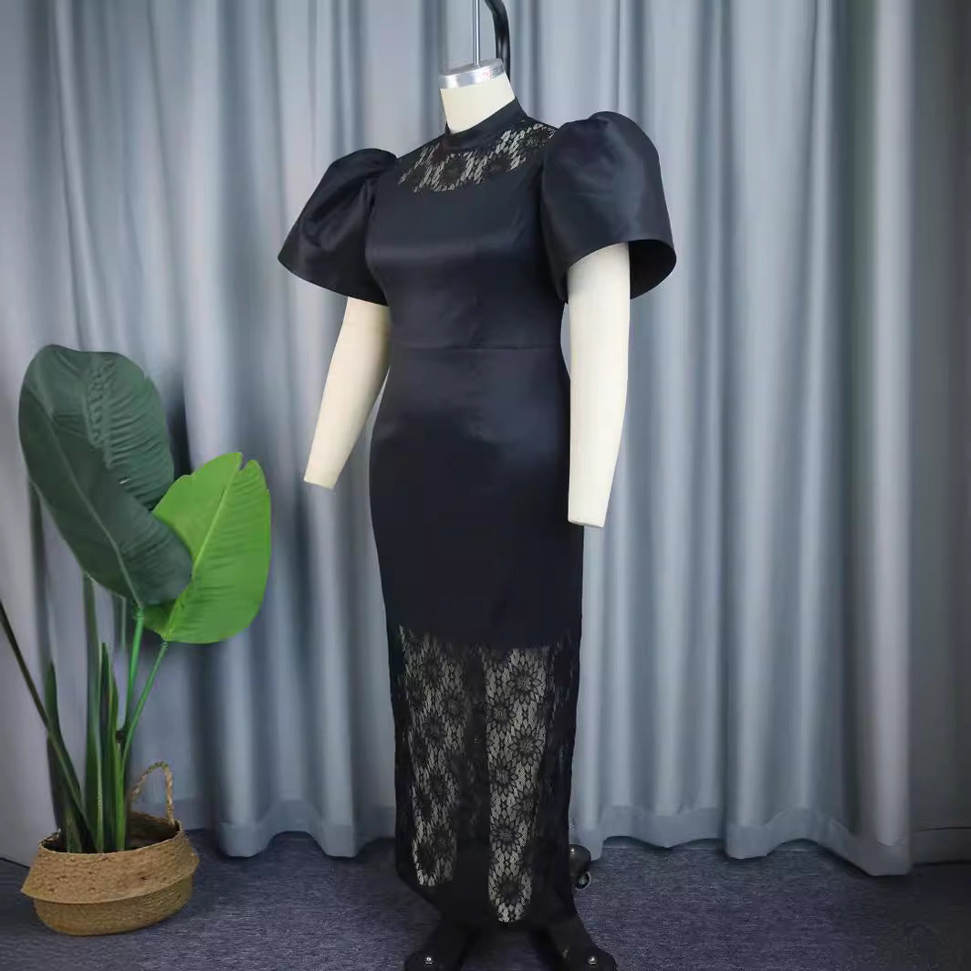 Damen Elegantes Spitze-und-Satin Abendkleid Drune