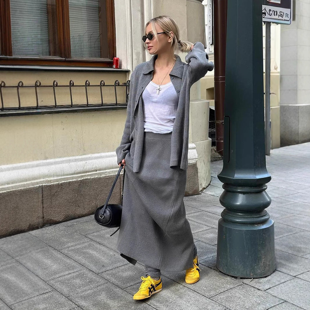Damen Strickensemble mit Knopfdetails und elegantem Schnitt Drune