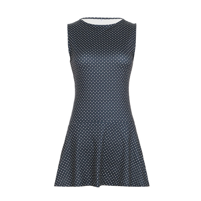 Damen ärmelloses Polka-Dots Kleid mit weitem Saum Drune
