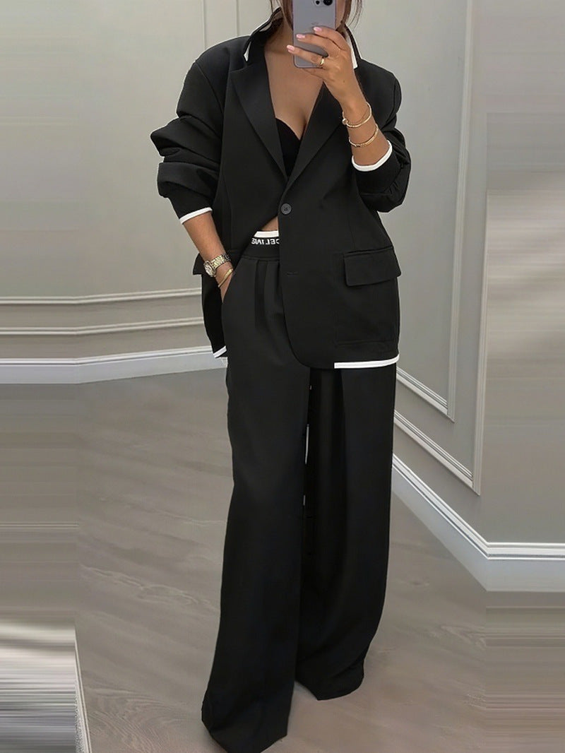Damen elegantes Zweiteiler-Set mit oversized Blazer und weiter Hose Drune