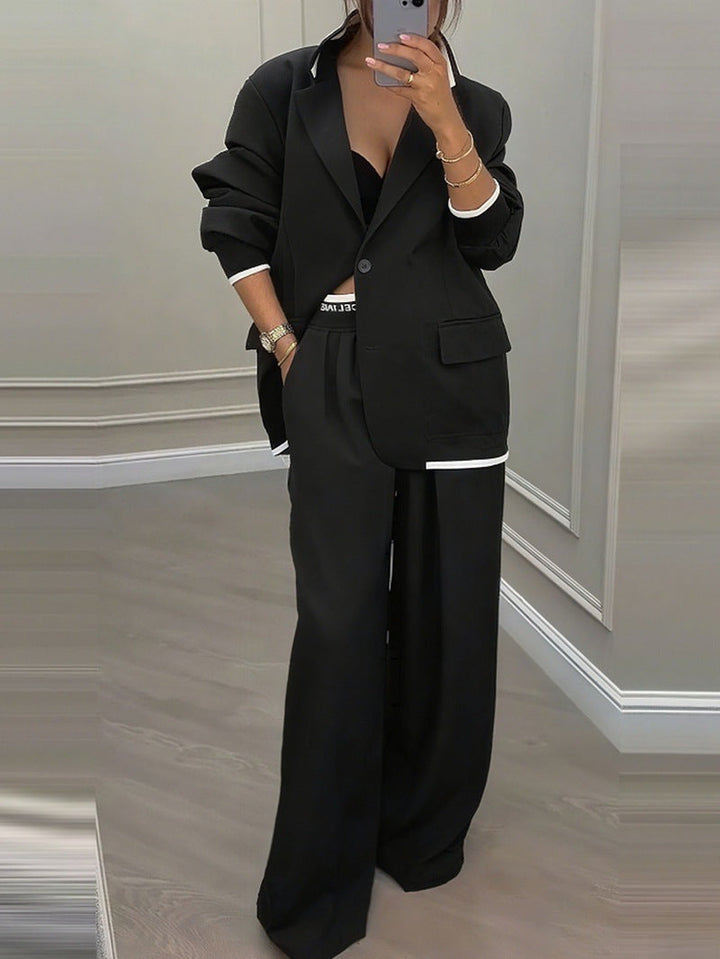 Damen elegantes Zweiteiler-Set mit oversized Blazer und weiter Hose Drune