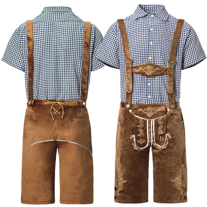 Herren nan traditionelle kurze Trachtenlederhose mit aufwendiger Stickerei und verstellbaren Trägern Drune