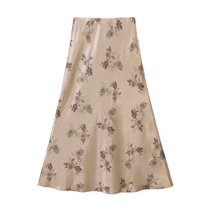 Damen nan taillenhoher A-Linien-Midirock aus jacquardähnischem Satin mit floralem Relief Drune