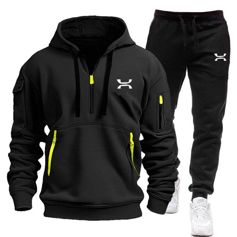 Drune Herren Hoodie-Trainingsanzug mit Reißverschlusstaschen