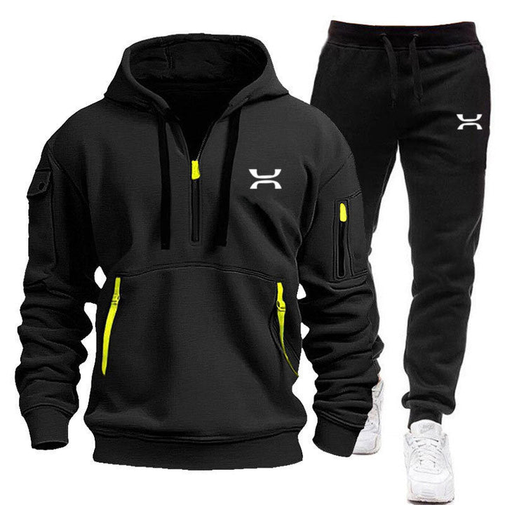 Drune Herren Hoodie-Trainingsanzug mit Reißverschlusstaschen