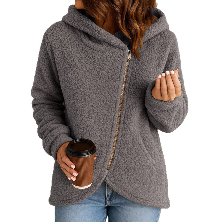 Damen Fleecejacke mit asymmetrischem Reißverschluss und Kapuze Drune