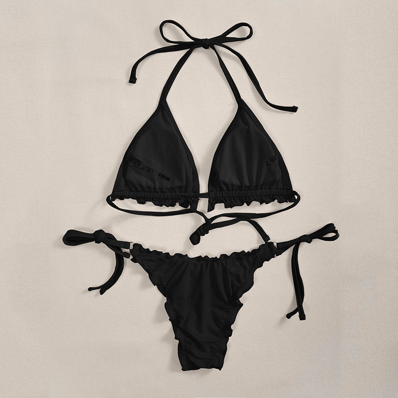 Damen Triangel-Bikini mit verspielten Rüschendetails und verstellbaren Trägern Drune