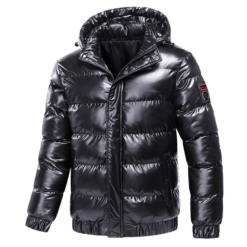 Herren glänzende Winterjacke mit isolierender Kapuze und modernen Steppdetails Drune
