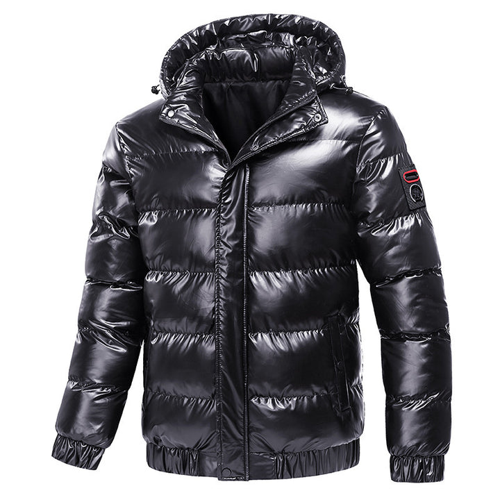 Herren glänzende Winterjacke mit isolierender Kapuze und modernen Steppdetails Drune
