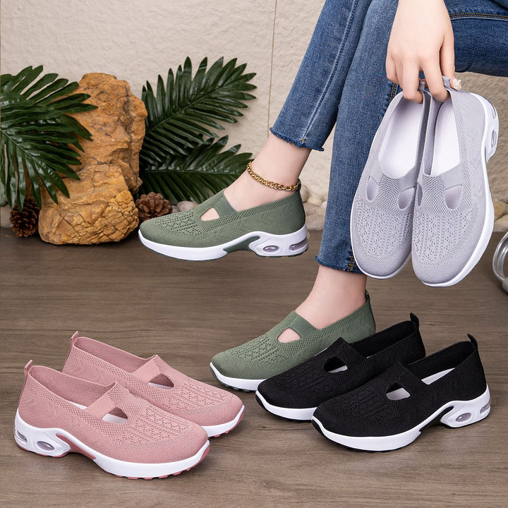 Damen nan gestrickter Schlupf-Sportslipper mit elastischem Einstieg, Cut-Out-Detail und sichtbarer Luftdämpfung Drune
