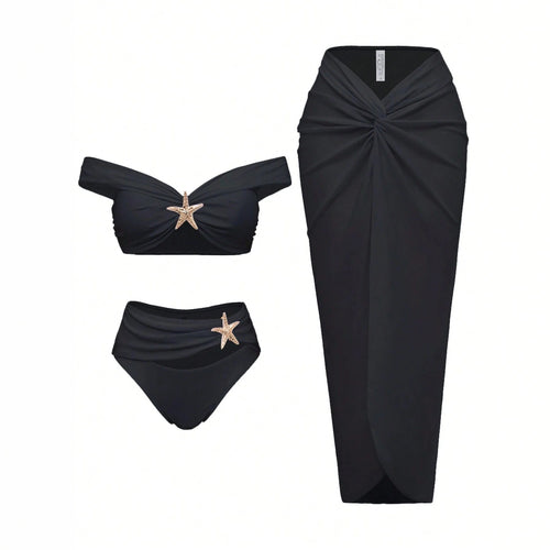 Damen Bikiniset mit Wickelrock und eleganten Schmuckdetails Drune