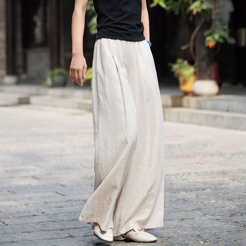 Damen Weite Leinenhose mit elegantem Schnitt und elastischem Bund Drune