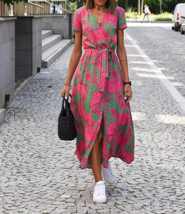 Damen Maxikleid mit Polka-Dots und seitlichem Schlitz Drune