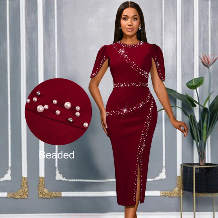 Damen Chic Glamour Kleid mit asymmetrischem Schlitz und funkelnden Strassdetails Drune