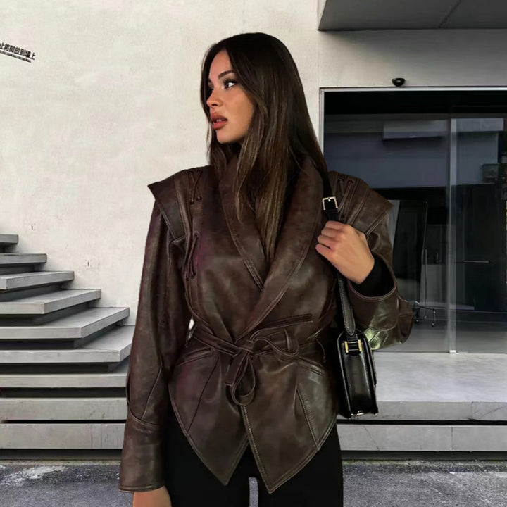Damen Kunstleder Blazerjacke mit strukturierter Silhouette Drune