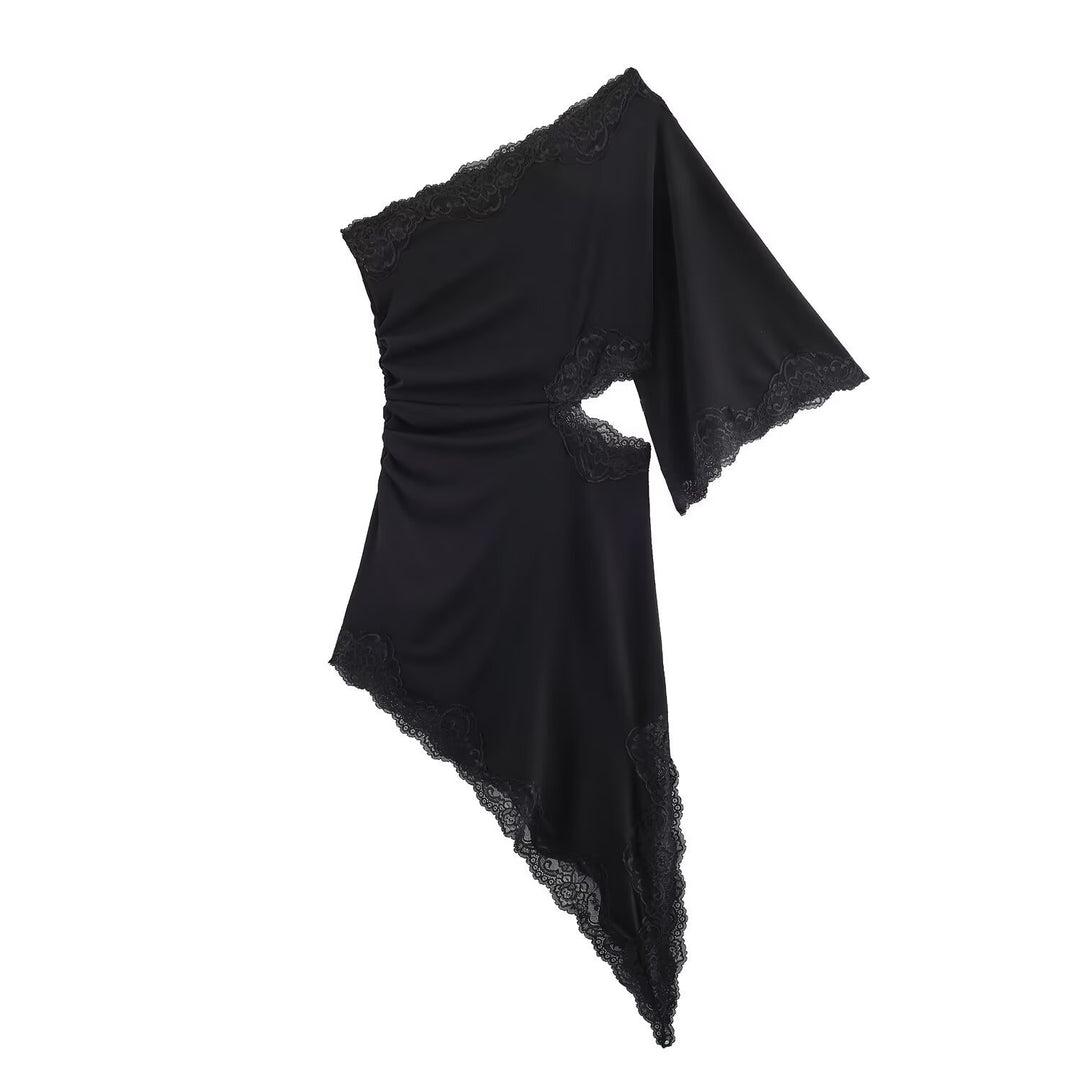 Damen asymmetrisches Spitzenoberteil mit eleganten Rüschendetails Drune