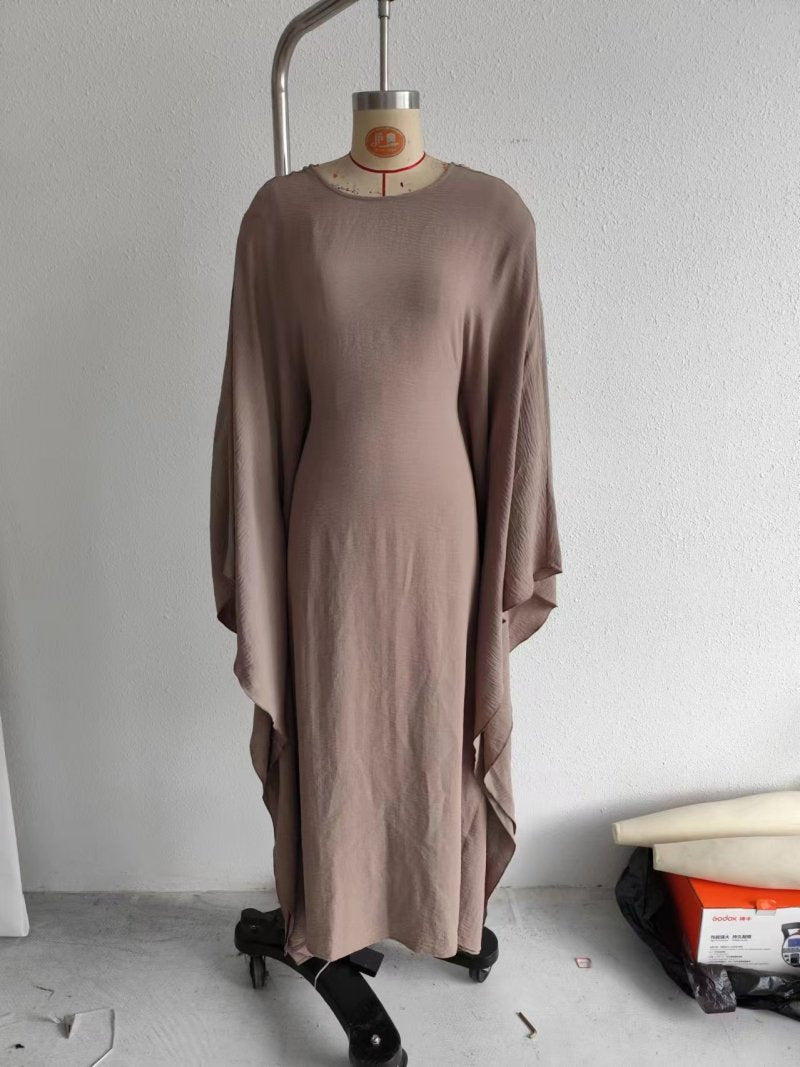 Damen nan fließendes Maxikleid mit weiten drapierten Ärmeln aus Viskosemix Drune