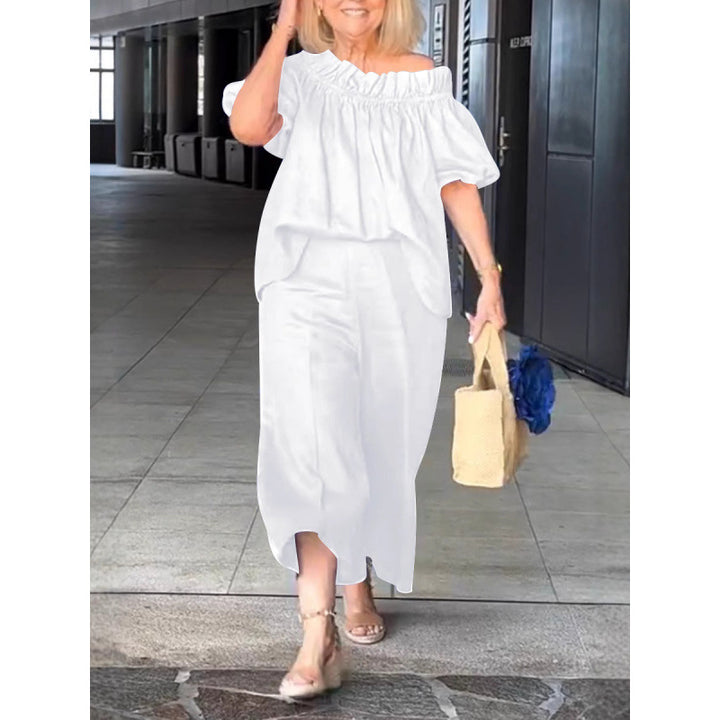 Damen luftige Sommerbluse mit off-shoulder Design und lässigen Ärmeln Drune