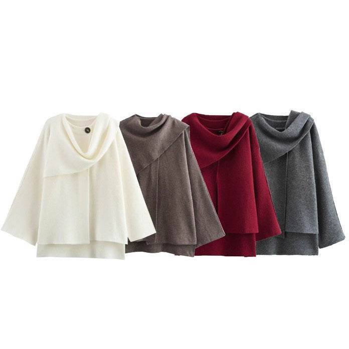 Damen eleganter Strickponcho mit asymmetrischem Schnitt und weich fließendem Material Drune