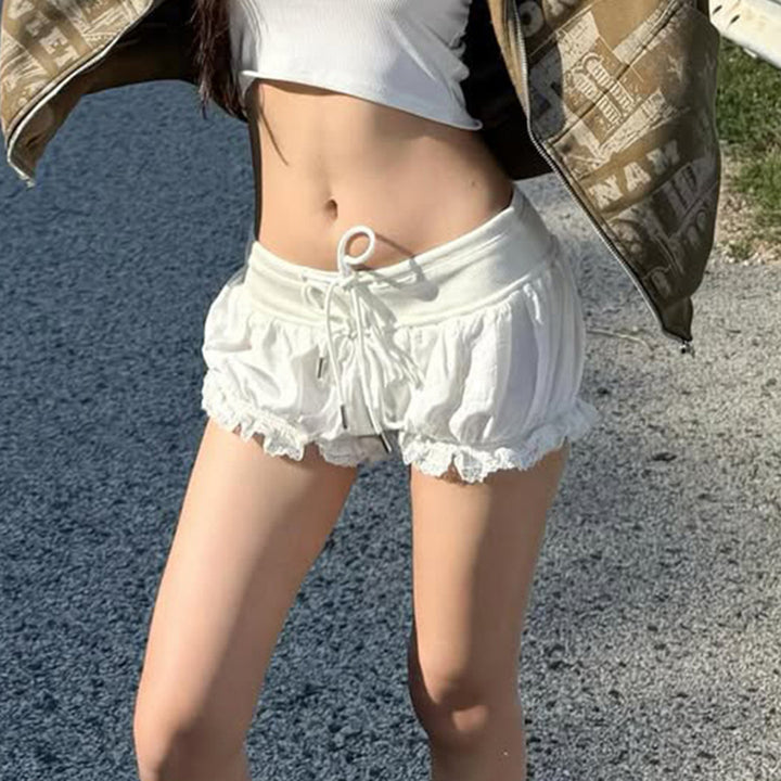 Damen modische Karostoff-Pyjama-Shorts mit Spitze und elastischem Bund Drune