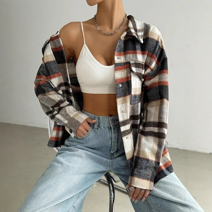 Damen Overshirt-Jacke mit lässigem Karo-Design Drune