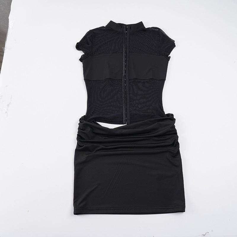 Damen figurbetontes Wickelkleid mit transparenten Einsätzen und asymmetrischem Saum Drune