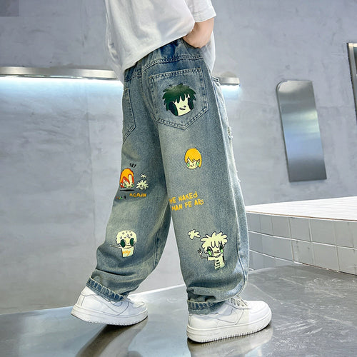 Jungen lässige Denim-Jeans mit buntem Comic-Design Drune