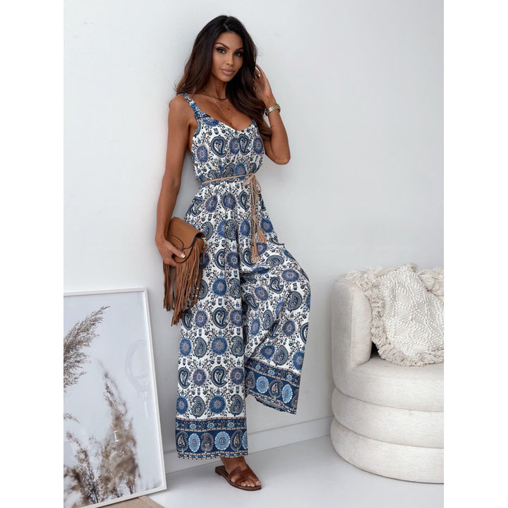 Damen Jumpsuit mit floralem Design und taillierbarem Gürtel Drune