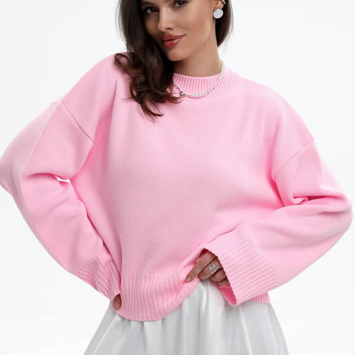 Damen lässiger Oversized Pullover mit verkürzten Ärmeln und strukturiertem Strickmuster Drune