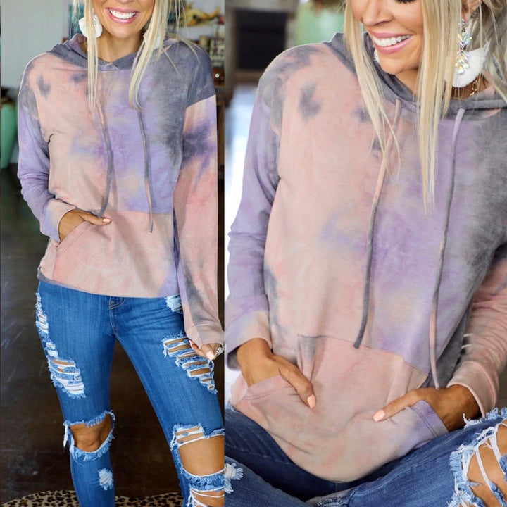 Damen Kapuzenpullover mit modischem Batikdesign und praktischen Kängurutaschen Drune