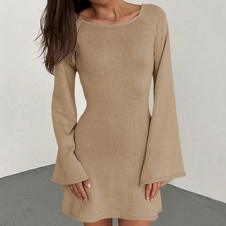 Damen Luftiges Strickkleid mit weiten Ärmeln und elegantem Rundhals Drune