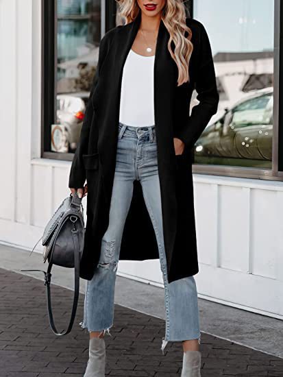 Damen Langer Cardigan mit seitlichen Taschen und offenem Schnitt Drune