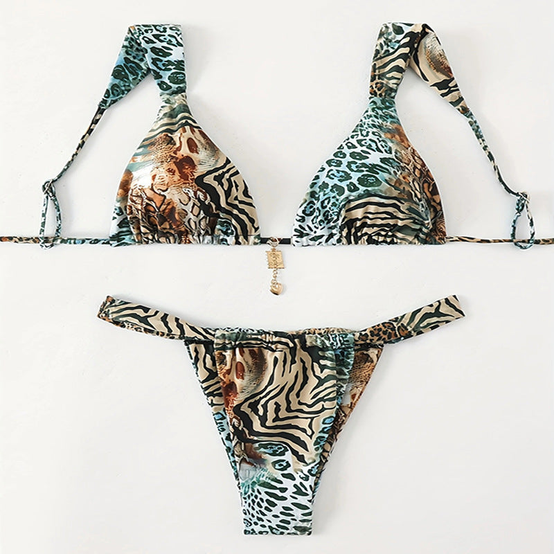 Damen Triangel-Bikini mit raffiniertem Leopardenmuster Drune