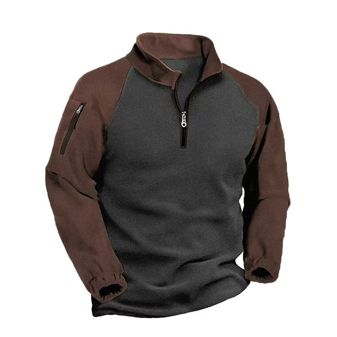 Herren nan Fleece-Pullover mit halbem Reißverschluss, Armfach und elastischen Bündchen Drune