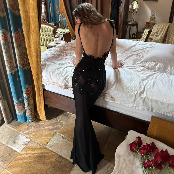 Damen Glamouröses Abendkleid mit floralen Paillettenverzierungen Drune