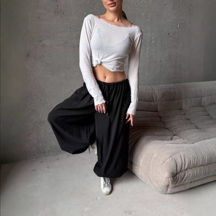 Damen Legere Palazzo-Hose mit elastischem Bund Drune