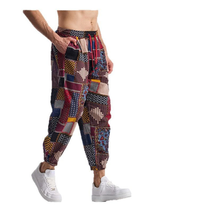 Herren lockere Freizeithose mit buntem Muster und elastischem Bund Drune