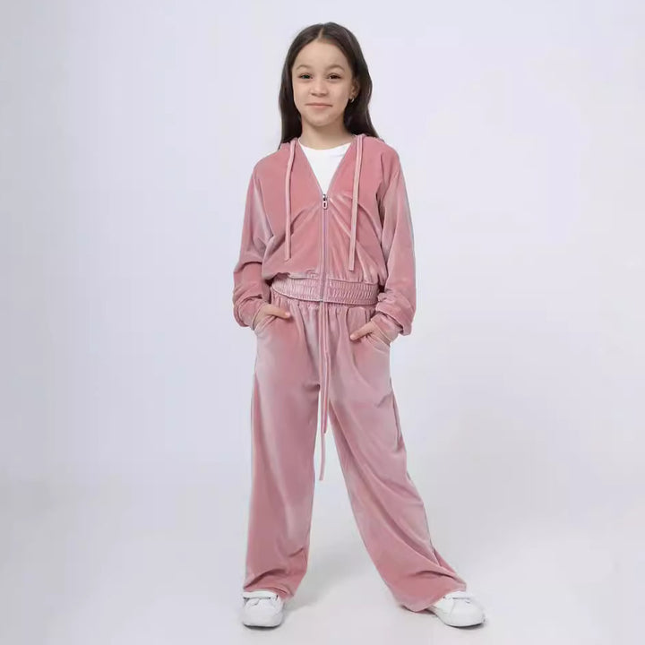 Damen Velours Sweatanzug mit Kapuze und elastischem Bund Drune