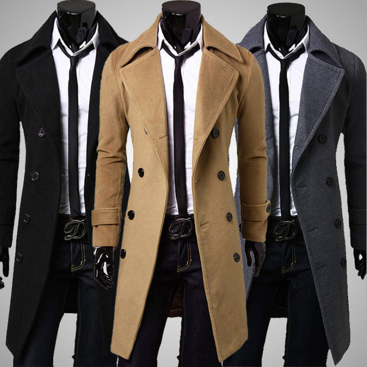 Herren nan taillierter zweireihiger Trenchcoat aus Wollmix mit klassischem Revers und Rückenschlitz Drune