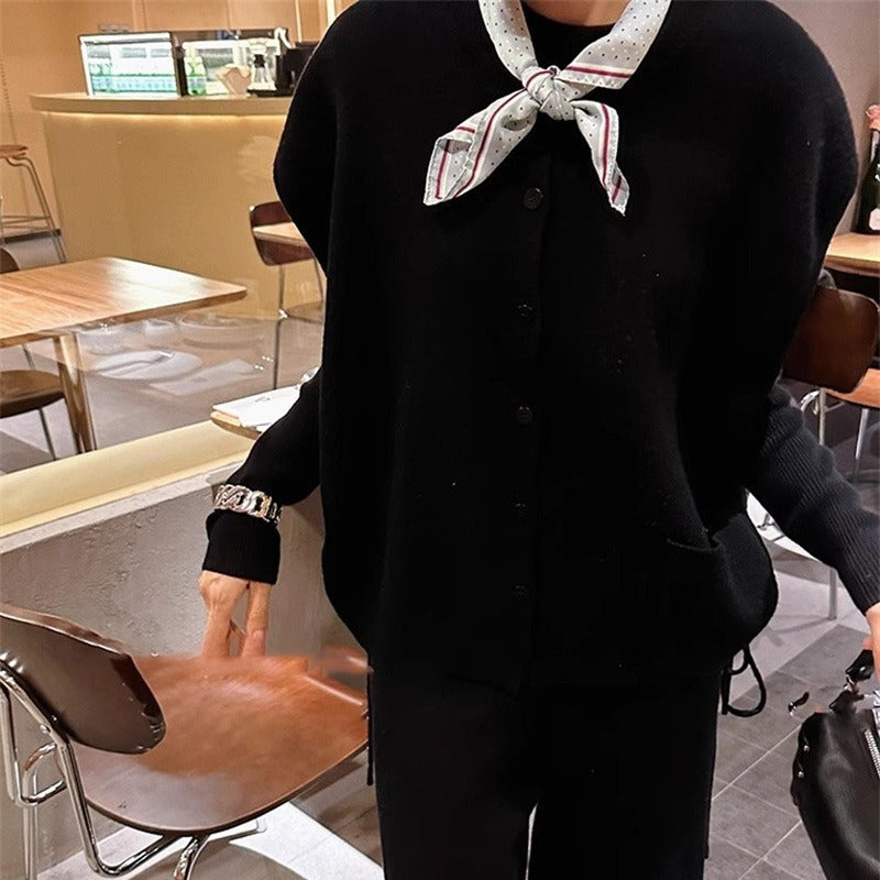 Damen gemütlicher Strickblazer mit Knopfverschluss und Taschen Drune