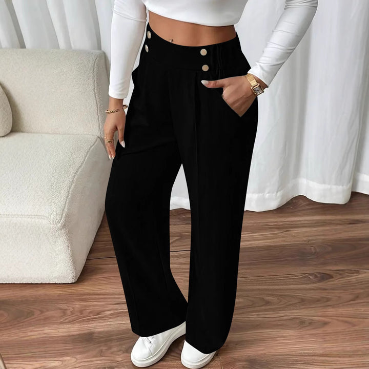 Damen Weitgeschnittene Hochtaillenhose mit eleganten Knopfdetails Drune