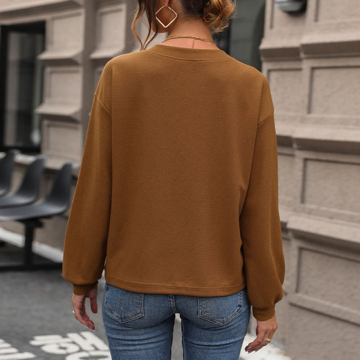 Damen V-Ausschnitt Pullover aus Waffelstrick Drune