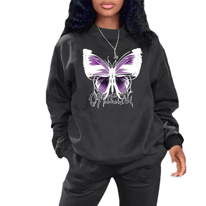 Damen Sweatshirt und Jogginghose Set mit kreativem Schmetterlingsdesign Drune
