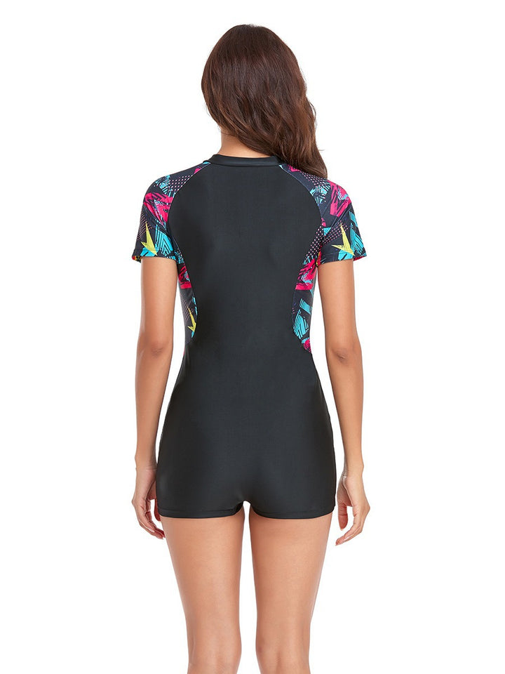 Damen Schwimmanzug mit sportlichem Kurzarmdesign und bunten Akzenten Drune